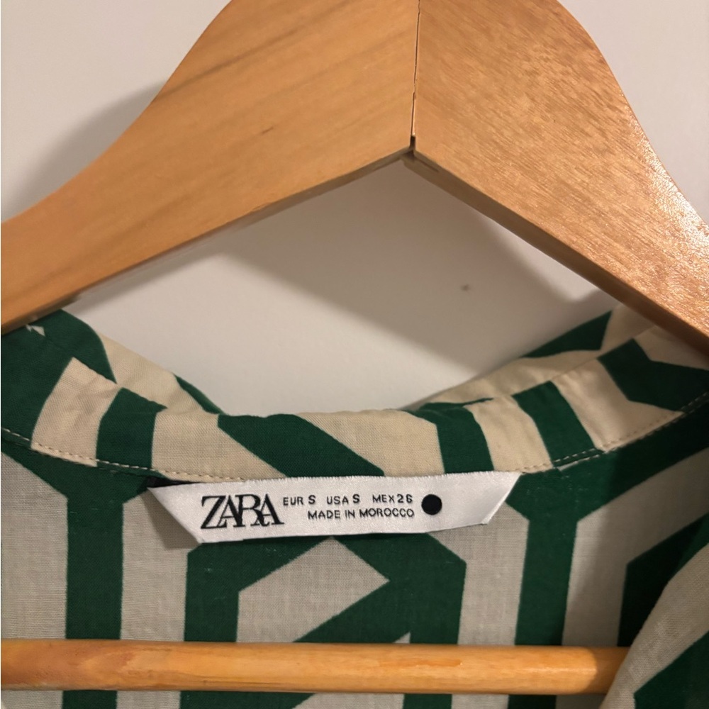 ZARA Green Geometric Print Midi Dress Bloggers Favorite Cotton Tiered Size Small - Picture 8 of 14